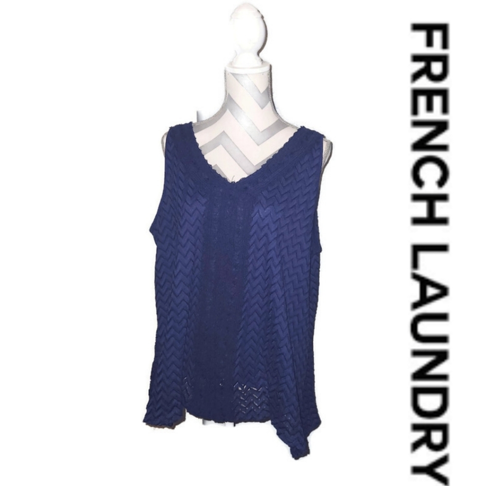 French Laundry Navy Blue V-Neck Lace Tank Top 2X